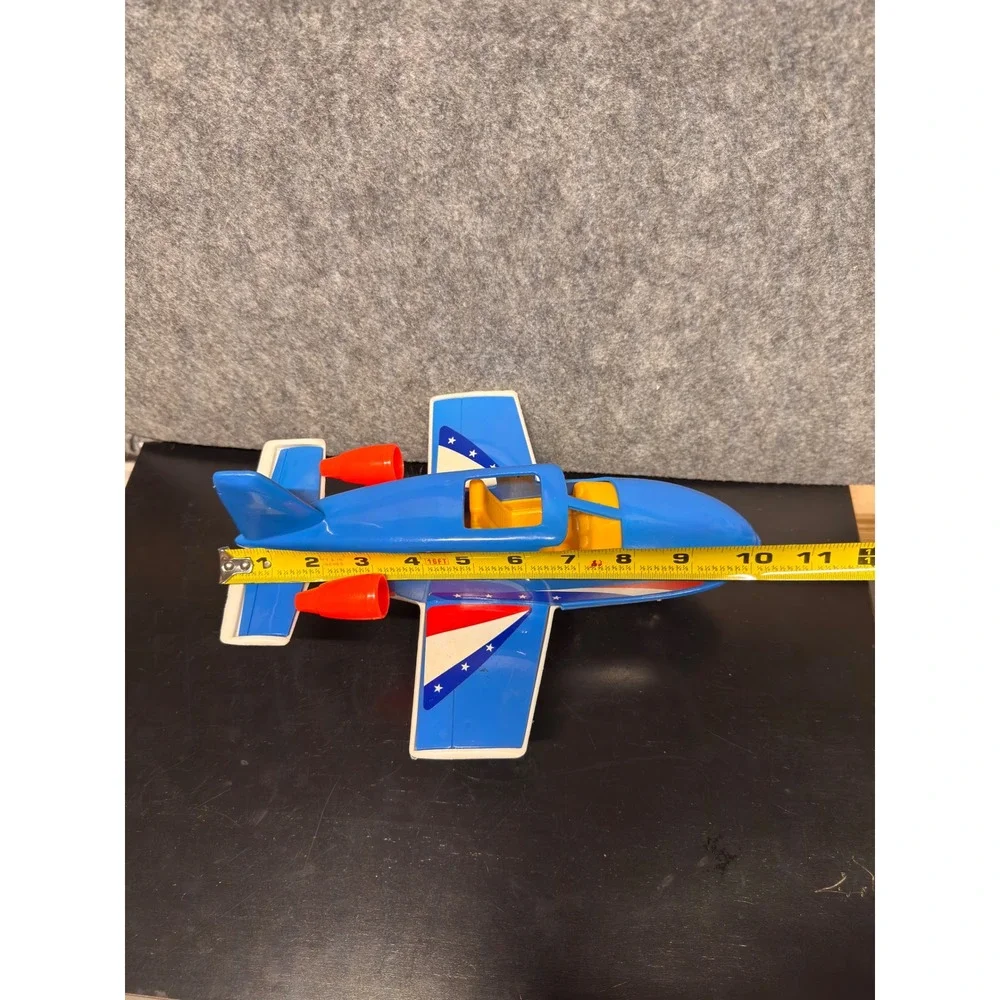 Vintage Processed Plastic Co Blue Stars & Stripes Toy Airplane Jet Made in USA